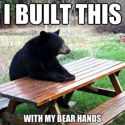 Bear showcasing punny craftsmanship skills