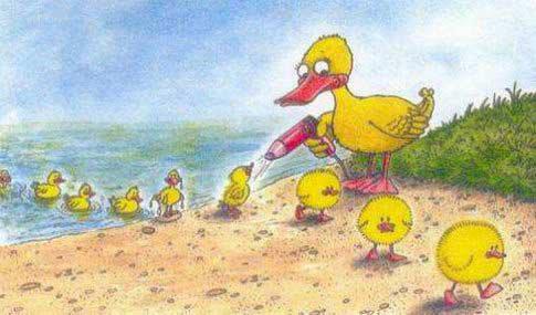 Bird with mechanical legs and chicks